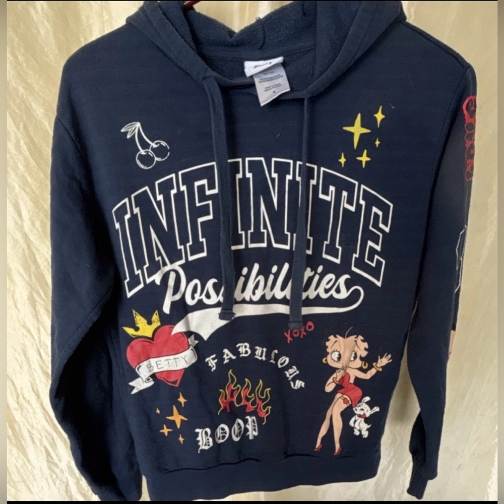 Betty Boop Navy Hoodie with Cartoon Design